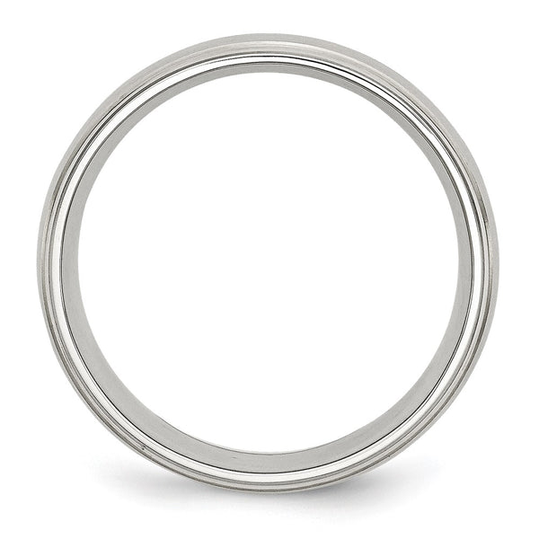 8mm Chisel Ridged Edge Band in Stainless Steel & Sterling Silver