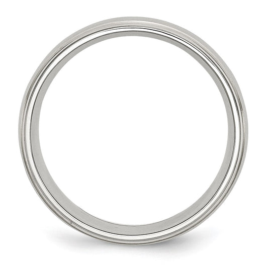 Exclusive 8mm Chisel Ridged Edge Band - Stylish Stainless Steel & Silver Inlay