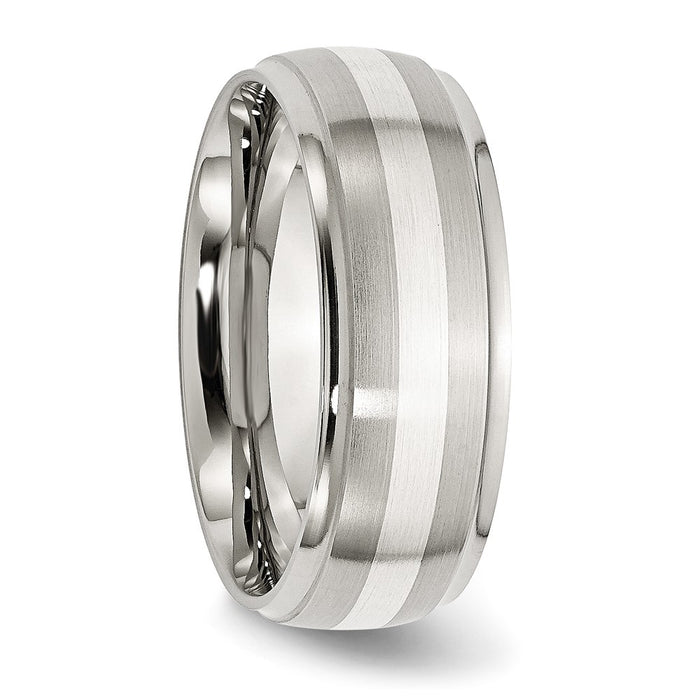 Buy Exclusive 8mm Chisel Ridged Edge Band | Stylish Stainless Steel & Silver Inlay-4