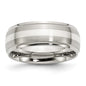Exclusive 8mm Chisel Ridged Edge Band: Stylish Stainless Steel & Silver Inlay-3