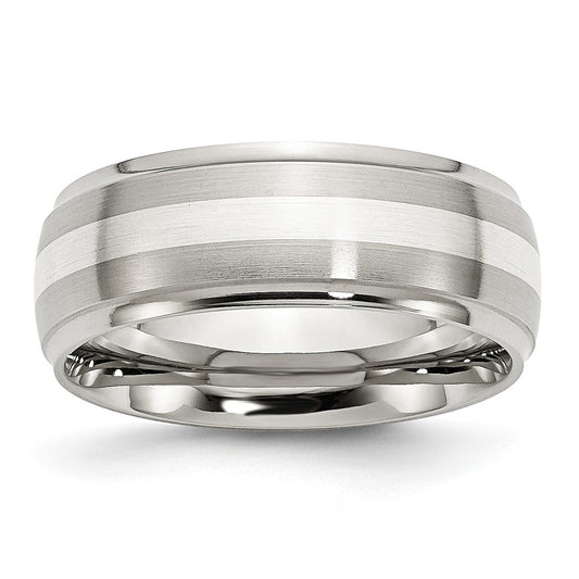 Buy Stylish 8mm Chisel Ridged Edge Band in Stainless Steel & Sterling Silver