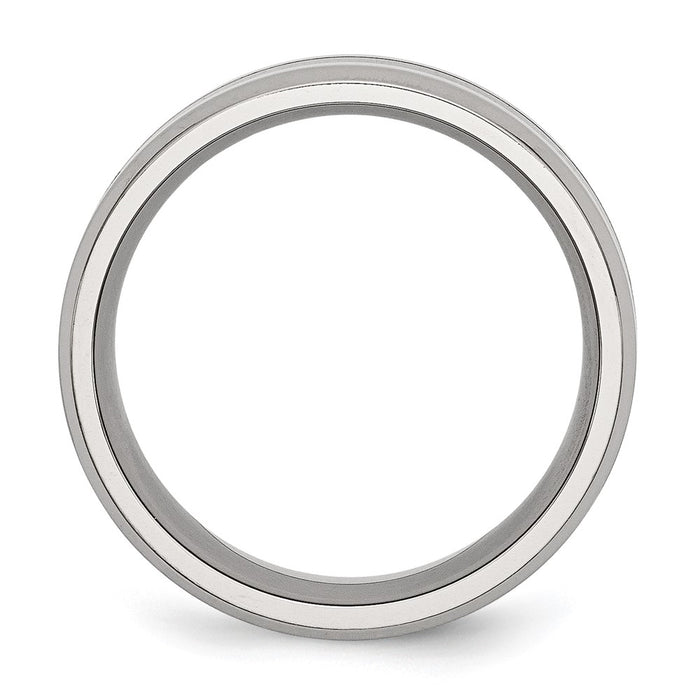 Exclusive Polished Black Enamel 8mm Beveled Edge Band - Stylish Chisel Stainless Steel-2