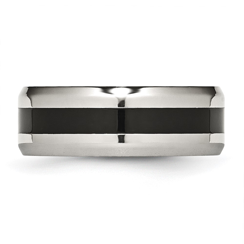 High-Quality Polished Black Enamel 8mm Beveled Edge Band - Stylish Stainless Steel