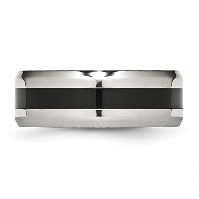 Buy Stylish 8mm Polished Black Enamel Beveled Edge Band in Steel - Affordable Luxury-3