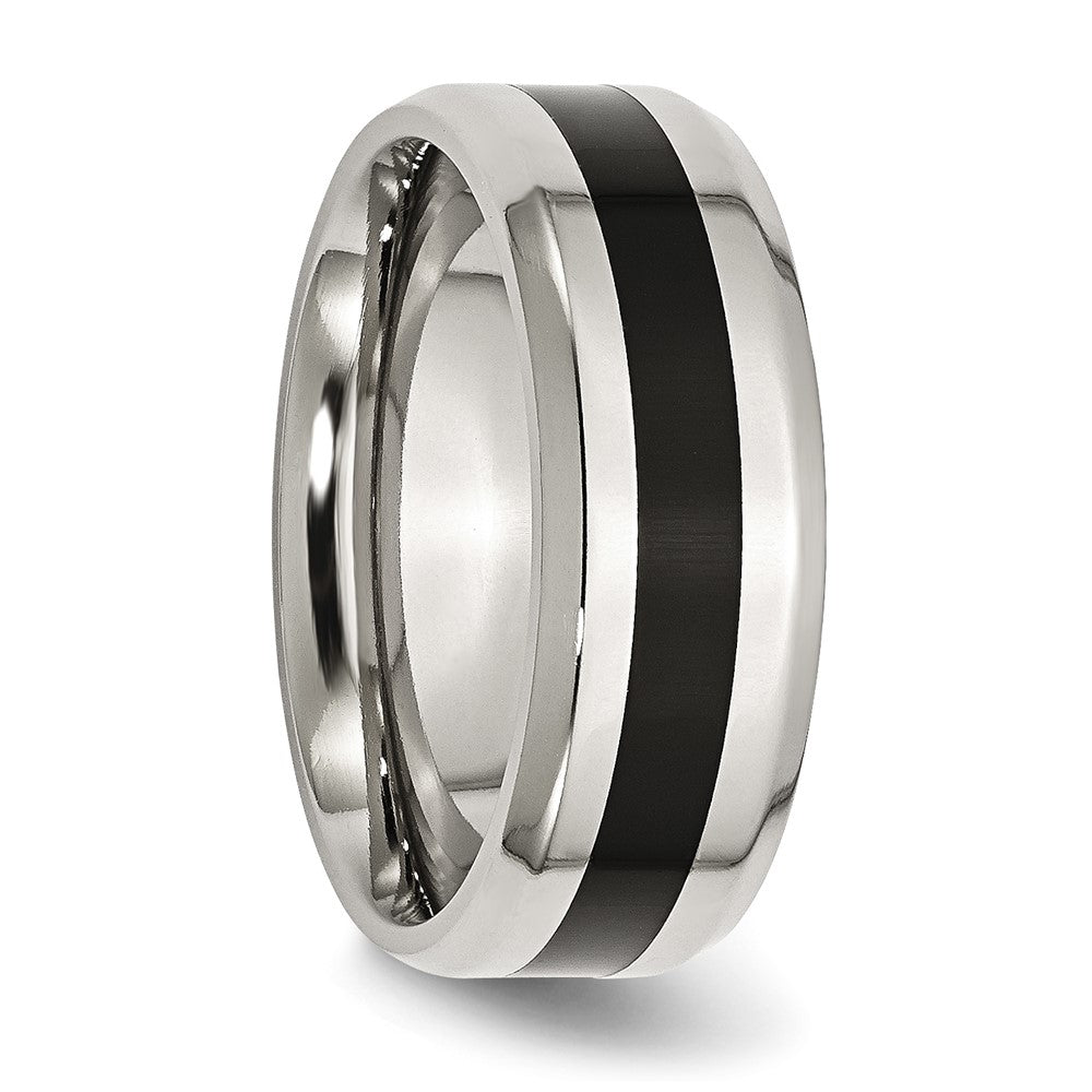 Exclusive 8mm Polished Black Enamel Beveled Edge Band | Stylish Chisel Stainless Steel
