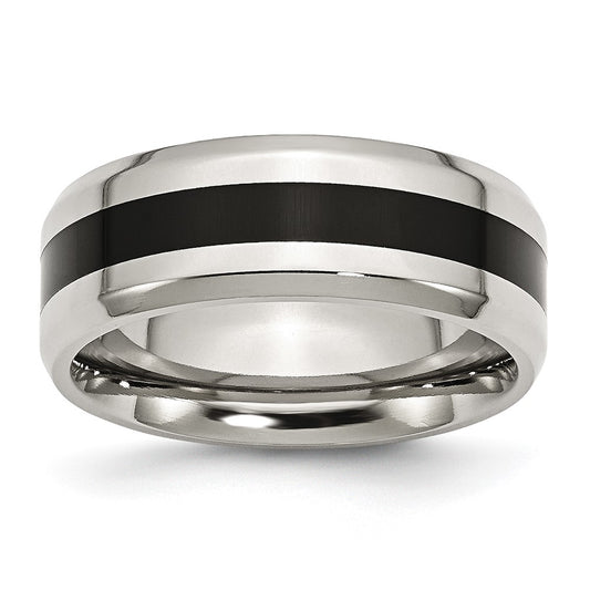 Exclusive Polished Black Enamel 8mm Beveled Edge Band - Stylish Chisel Stainless Steel