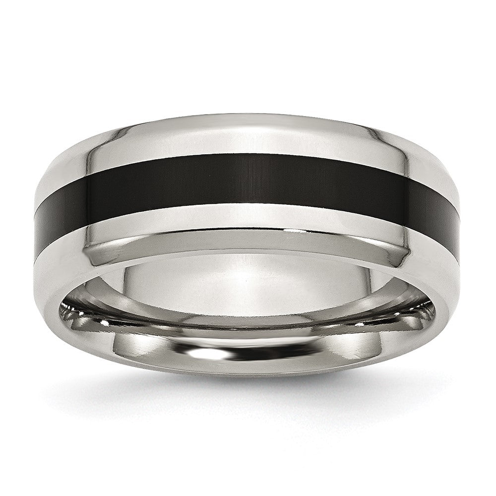 High-Quality Polished Black Enamel 8mm Beveled Edge Band - Stylish Stainless Steel
