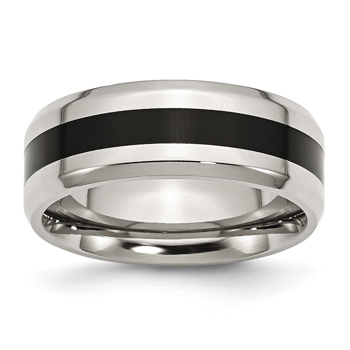 Buy Stylish 8mm Polished Black Enamel Beveled Edge Band in Steel - Affordable Luxury-1