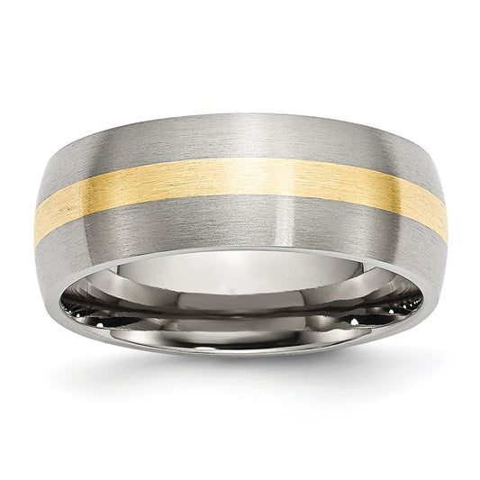 Exclusive 8mm Brushed Chisel Stainless Steel Band with 14K Gold Inlay