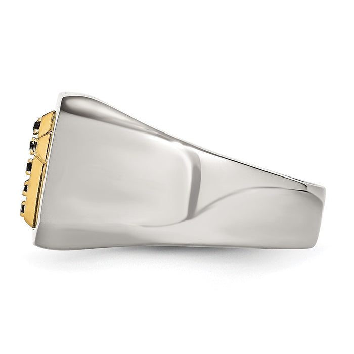 High-Quality Polished Stainless Steel Signet Ring with 14K Gold & Sapphire Cross-3