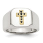 High-Quality Polished Stainless Steel Signet Ring with 14K Gold & Sapphire Cross-2