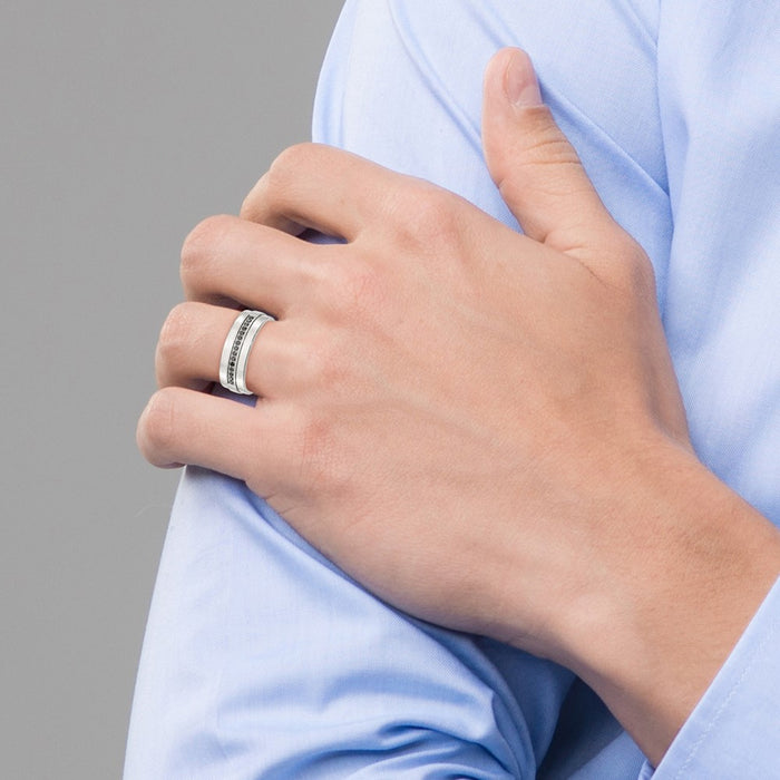 Exclusive 8mm Polished Stainless Steel Band with 1/6 Carat Black Diamond-7