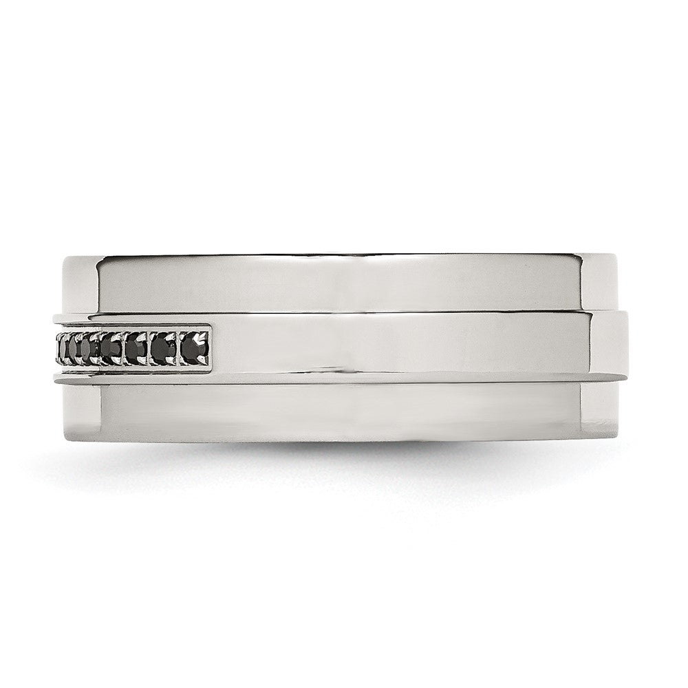 Exclusive 8mm Polished Stainless Steel Band with 1/6 Carat Black Diamond