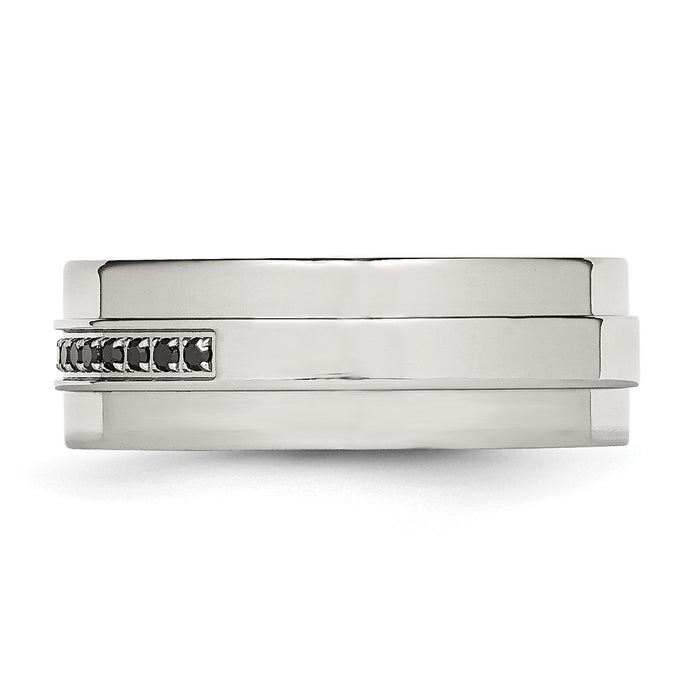 Exclusive 8mm Polished Stainless Steel Band with 1/6 Carat Black Diamond-3