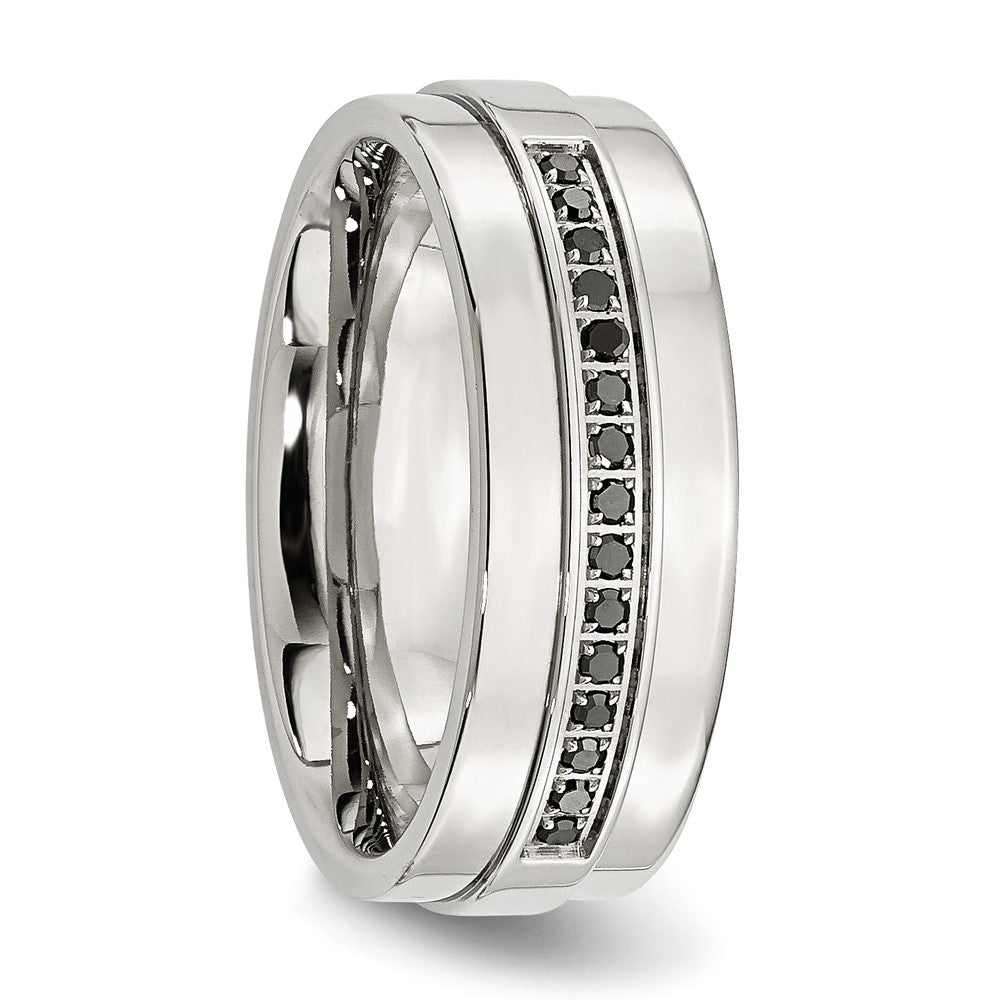 Exclusive 8mm Polished Stainless Steel Band with 1/6 Carat Black Diamond
