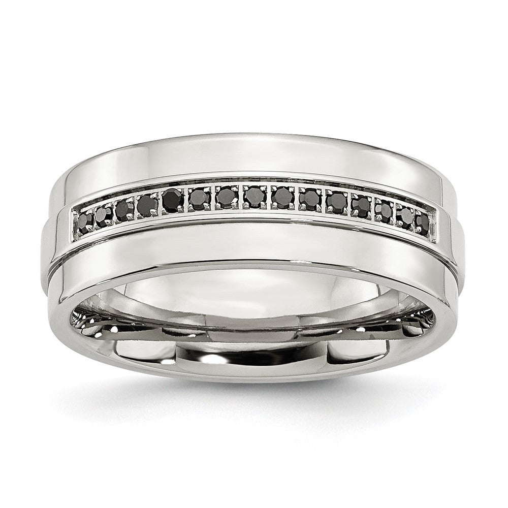 Exclusive 8mm Polished Stainless Steel Band with 1/6 Carat Black Diamond
