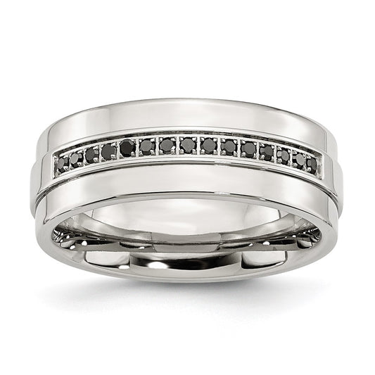 Exclusive 8mm Polished Stainless Steel Band with 1/6 Carat Black Diamond