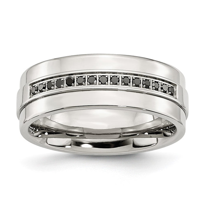 Exclusive 8mm Polished Stainless Steel Band with 1/6 Carat Black Diamond-1