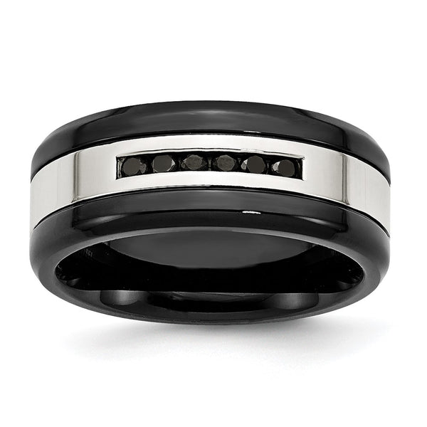 9mm Chisel Polished Black IP-Plated Band with 1/4 Carat Diamond