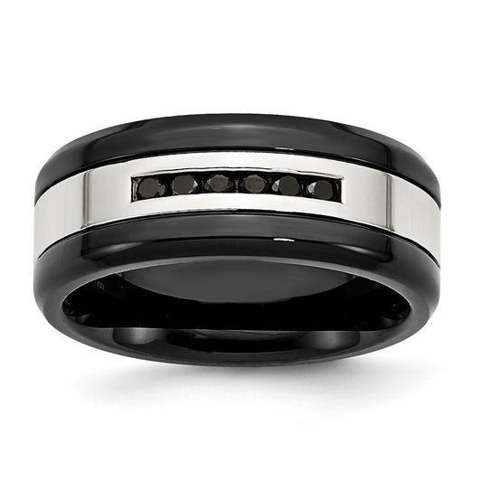 Shop Stylish Chisel Polished Black IP-Plated Band - 9mm, 1/4 Carat Diamond