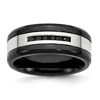 Buy Stylish 9mm Black IP-Plated Stainless Steel Band with 1/4 Carat Diamond