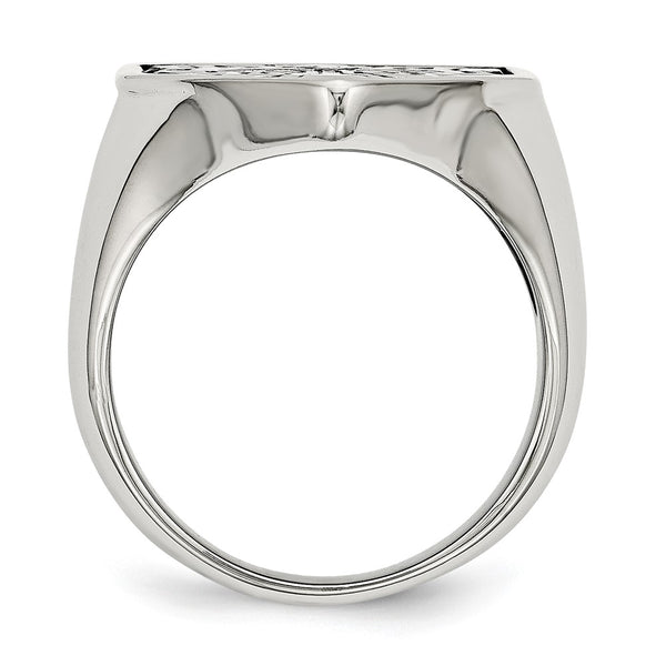 Antiqued Shield Ring with Black Diamond & Stainless Steel Cross