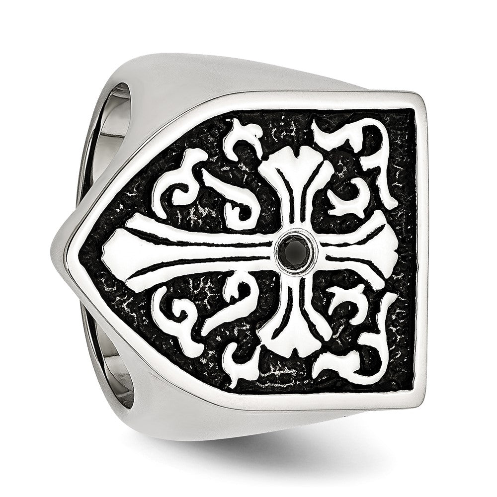 Buy Exclusive Antiqued Shield Ring with Black Diamond & Stainless Steel Cross