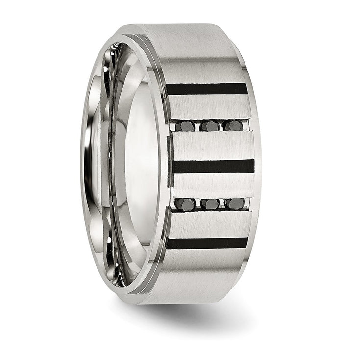 Buy Stylish 9mm Brushed Stainless Steel Chisel Band with Black IP & 1/6ct Diamond-5