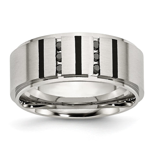 High-Quality Brushed Stainless Steel Chisel Band, 9mm, 1/6 Carat Diamond, Affordable