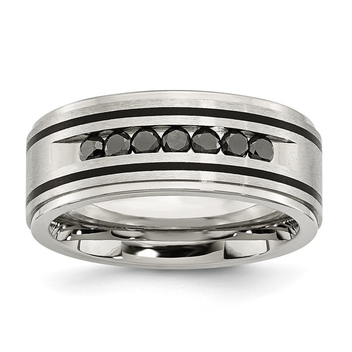 Shop Exclusive 9mm Black IP-Plated Band with 1/2 Carat Black Diamond - Stylish Value!-1