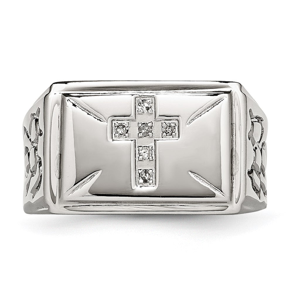 High-Quality Chisel Polished Stainless Steel Cross Band, 1/15 Carat Diamond - Stylish Value