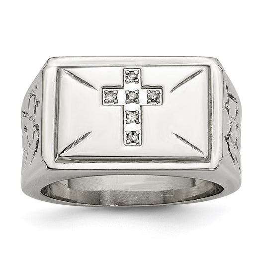 High-Quality Chisel Polished Stainless Steel Cross Band, 1/15 Carat Diamond - Stylish Value