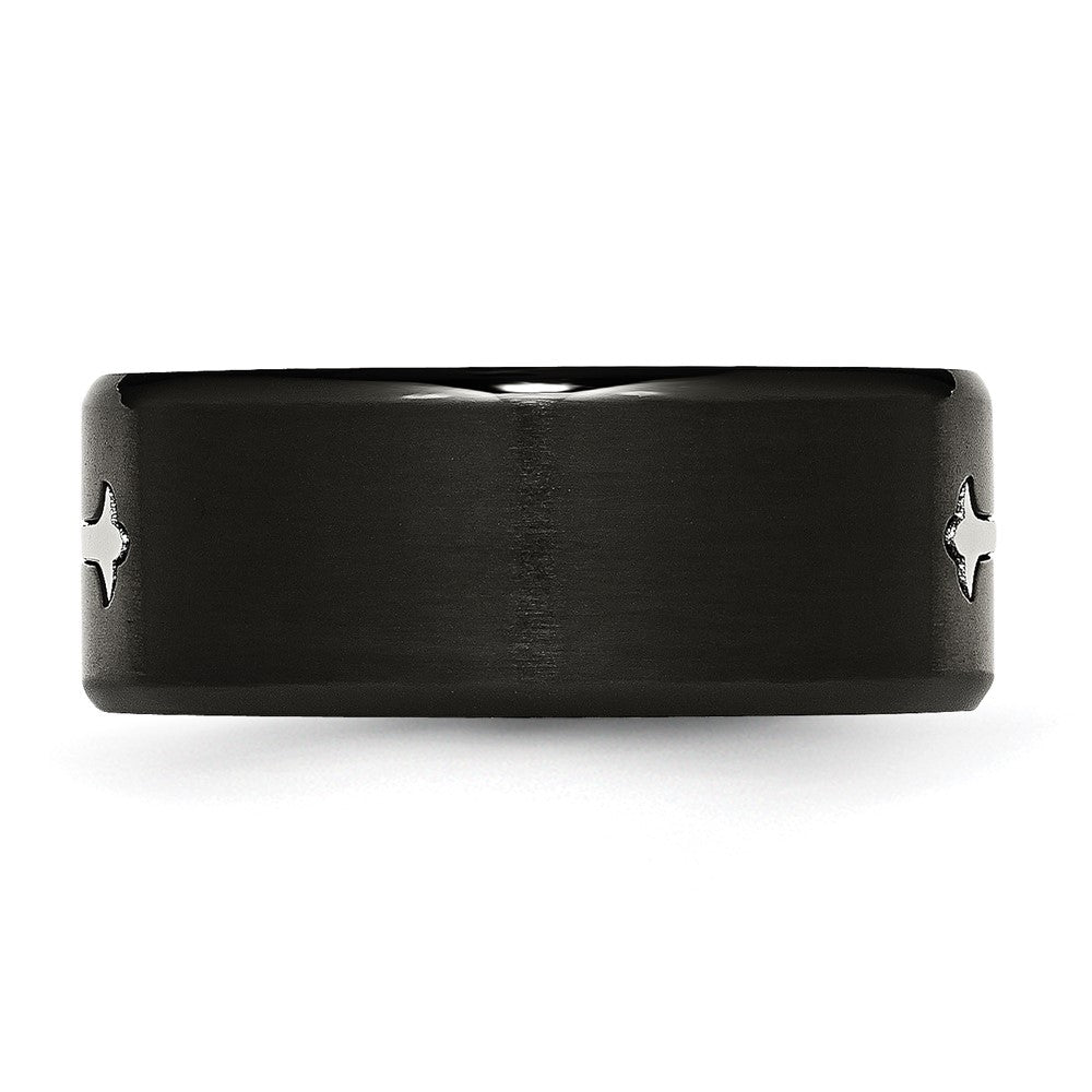Buy Stylish 9mm Brushed Black IP-Plated Stainless Steel Band - Luxury Cross Design