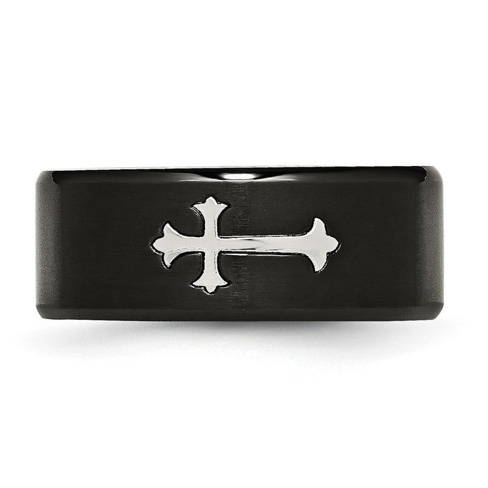 Exclusive 9mm Brushed Black IP-Plated Stainless Steel Band - Stylish Cross Design-4