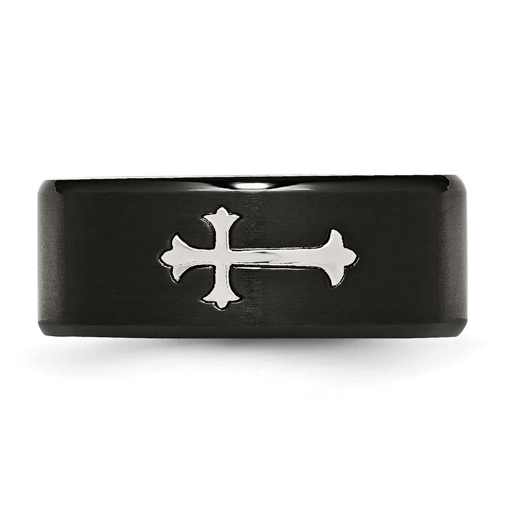 High-quality Chisel 9mm Brushed Black IP-Plated Stainless Steel Band - Stylish Cross Design