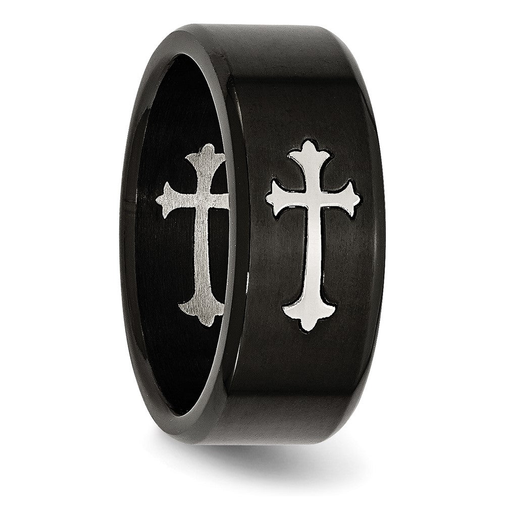 Exclusive 9mm Brushed Black IP-Plated Stainless Steel Band - Stylish Cross Design