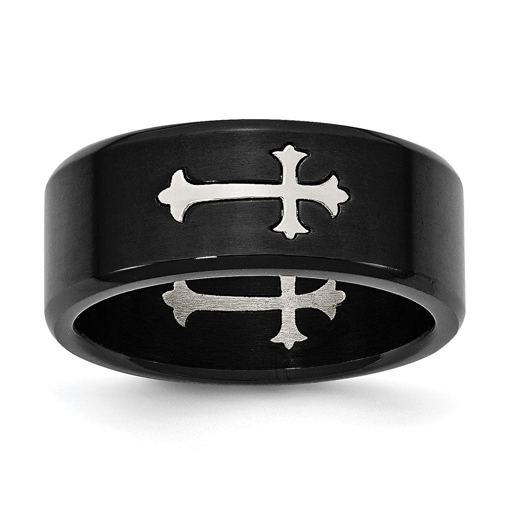 Exclusive 9mm Brushed Black IP-Plated Stainless Steel Band - Stylish Cross Design