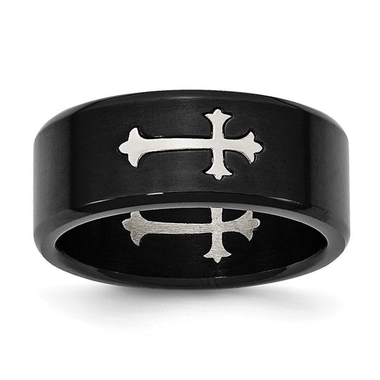 Buy Exclusive 9mm Brushed Black IP-Plated Stainless Steel Band - Stylish Cross Design