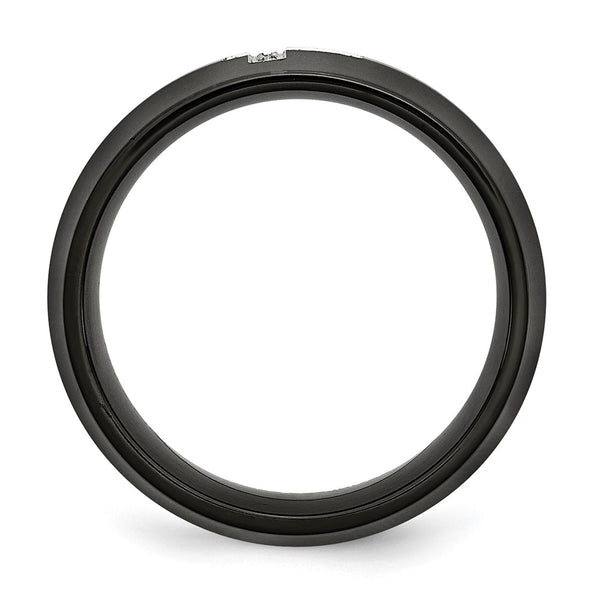 8mm Polished Black IP-Plated Stainless Steel Diamond Cross Band