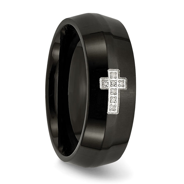 Buy Stylish 8mm Polished Black IP-Plated Stainless Steel Diamond Cross Band-5