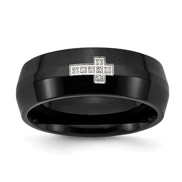 8mm Polished Black IP-Plated Stainless Steel Diamond Cross Band