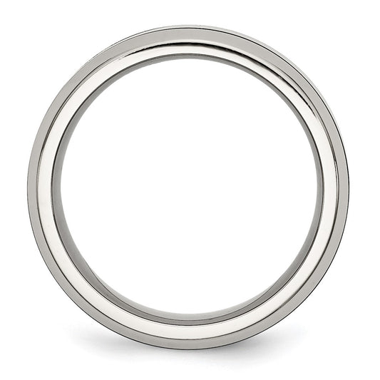 Exclusive Polished Black Ceramic Ring - Stylish Beveled Band on Stainless Steel