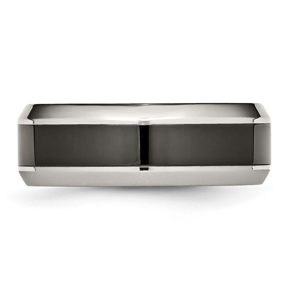 Buy Stylish Polished Black Ceramic Ring with Beveled Band - 14K Gold Base