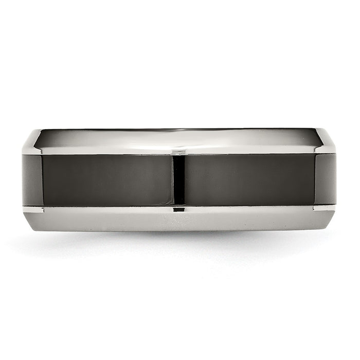 Buy Stylish Polished Black Ceramic Ring with Beveled Band - 14K Gold Base-3