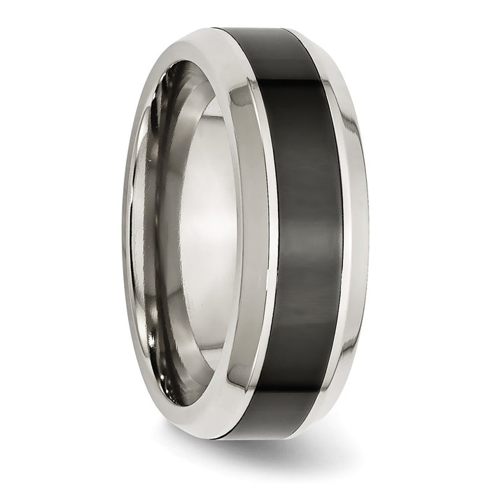 Buy Stylish Polished Black Ceramic Ring with Beveled Band - 14K Gold Base-4