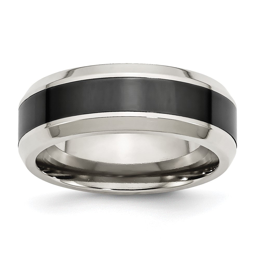 Buy Stylish Polished Black Ceramic Ring with Beveled Band - 14K Gold Base