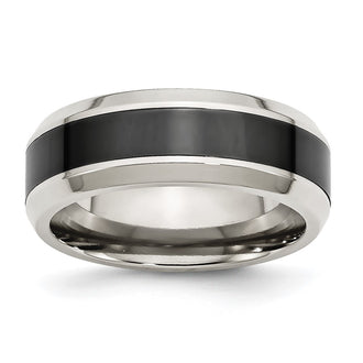 High-Quality Polished Black Ceramic Ring with Chiseled Stainless Steel Base - Stylish Design