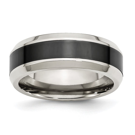 Buy Stylish Polished Black Ceramic Ring with Beveled Band - 14K Gold Base