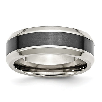 High-Quality Chiseled Stainless Steel Ring with Black Ceramic Inlay, Stylish Design