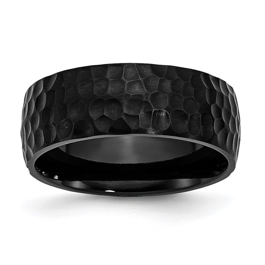 High-Quality 8mm Hammered Black IP-Plated Stainless Steel Band - Stylish Value